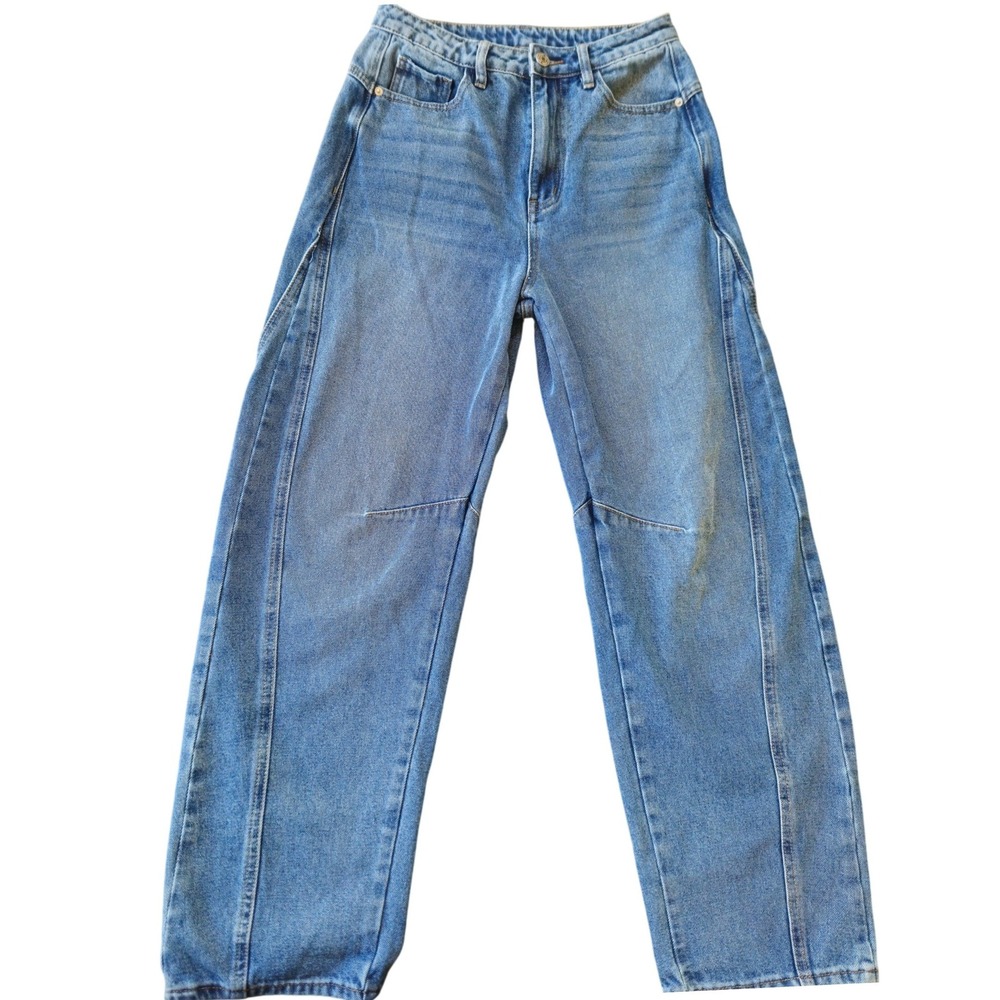 COMMENSE High - Mid Waist Barrel Leg Jeans Size Small Blue Curved Paneled Boho
